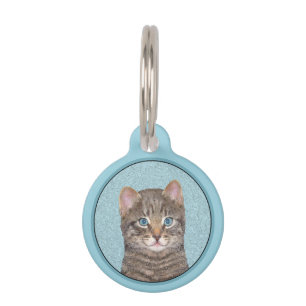 グレー+タビー+キャットの絵画 - かわいいオリジナル+キャット+アート ペット ネームタグ