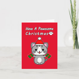 グレー+タビー+猫のクリスマス シーズンカード