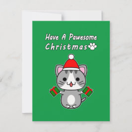 グレー+タビー+猫のクリスマス シーズンカード