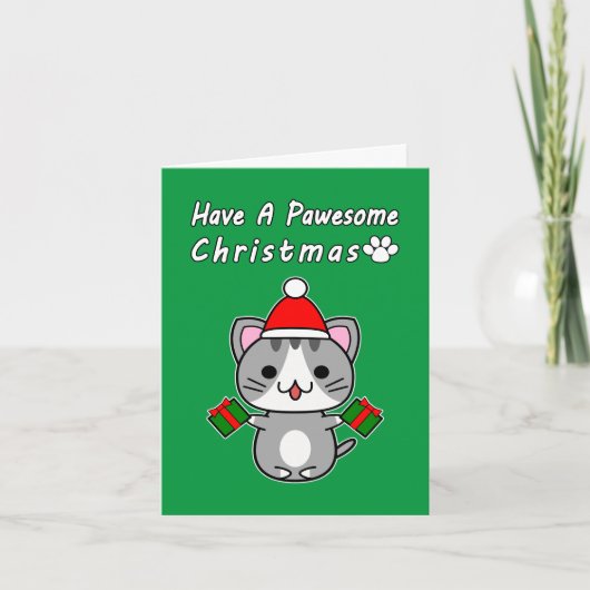 グレー+タビー+猫のクリスマス シーズンカード (正面)