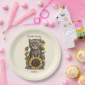 グレー+タビー+猫+子猫+ひまわり+誕生日 ペーパープレート (パーティー)