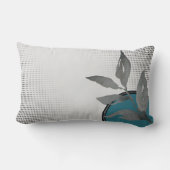 グレー&ターコイズシンプルウォーターカラーリーフデザイン ランバークッション (裏面)