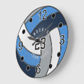 グレー、ダークブルー、ブルーバレーボールスタイル ラージ壁時計 (傾斜)