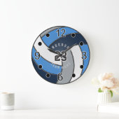 グレー、ダークブルー、ブルーバレーボールスタイル ラージ壁時計 (ホーム)