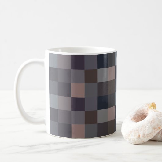 グレー チェッカーボード コーヒーマグカップ (ドーナツ)