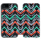 グレー、ティール（緑がかった色）、コーラルハンドで描いたシェブロン模様 INCIPIO iPhoneウォレットケース (フォリオ Open)