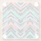 グレー、ティール（緑がかった色）、サンゴの手描きの山形模様 ガラスコースター (裏面)