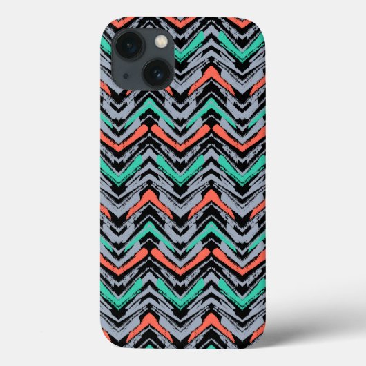 グレー、ティール(緑がかった色)、サンゴの手描きの山形模様 Case-Mate iPhoneケース (裏面)