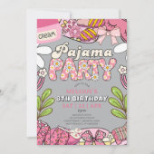 グレー デイジー パジャマパーティー 誕生日招待状 招待状 (正面)