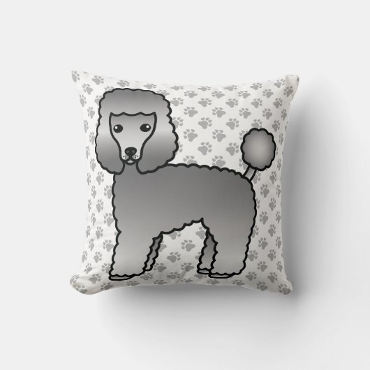 グレー トイプードル かわいい カートゥーン 犬 クッション (正面)
