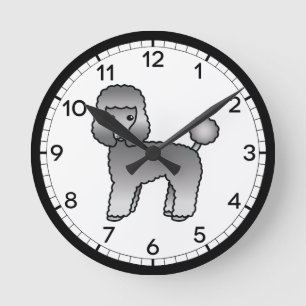 グレー トイ プードル カートゥーン 犬 イラスト ラウンド壁時計