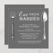 グレー-ドリン食べクアンドビーリハーサル結婚した招待状 招待状 (正面/裏面)