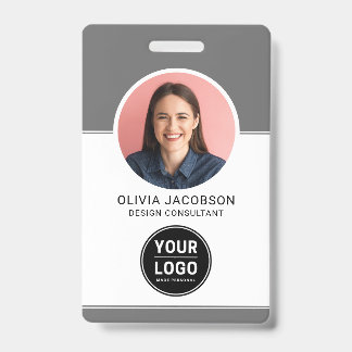 グレー ニュートラル モダン 企業 従業員 写真 QR ID バッジ