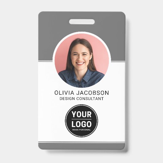 グレー ニュートラル モダン 企業 従業員 写真 QR ID バッジ (正面)