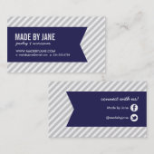 グレー&ネイビーブルーモダンストライプの&リボン 名刺 (正面/裏面)