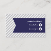 グレー&ネイビーブルーモダンストライプの&リボン 名刺 (裏面)