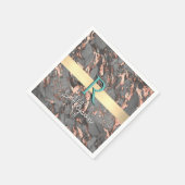 グレー&バラ金ゴールド大理石、金ゴールドバー、名前&モノグラム スタンダードカクテルナプキン (角)