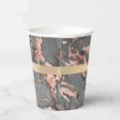 グレー&バラ金ゴールド大理石、金ゴールドバー、名前&モノグラム 紙コップ (右)