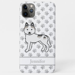 グレー・パイボールド・シベリアン・ハスキー・キャラクター・犬＋名前 iPhone 11 PRO MAXケース