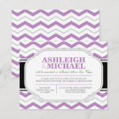 グレー&パープルシェブロン結婚式レセプションのみ 招待状 (正面/裏面)