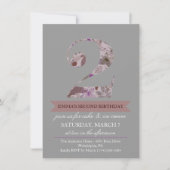 グレー&パープルフローラ2つの誕生日招待状 招待状 (正面)