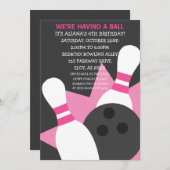 グレー/ピンクオンザボールボーリングパーティの招待状 招待状 (正面/裏面)