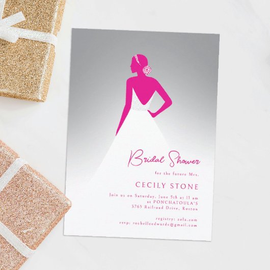 グレー&ピンクオートクチュール結婚ズドレスブライダルシャワー 招待状