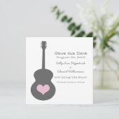 グレー/ピンクギターハート保存日付招待状 セーブザデート (スタンド正面)