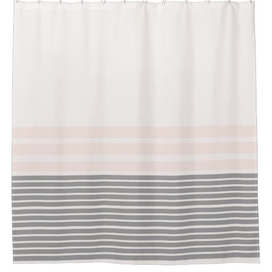 グレー、ピンクストライプ シャワーカーテン (正面)