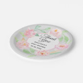 グレー&ピンクフローラリースサンキューベイビーシャワー ペーパープレート (アングル)