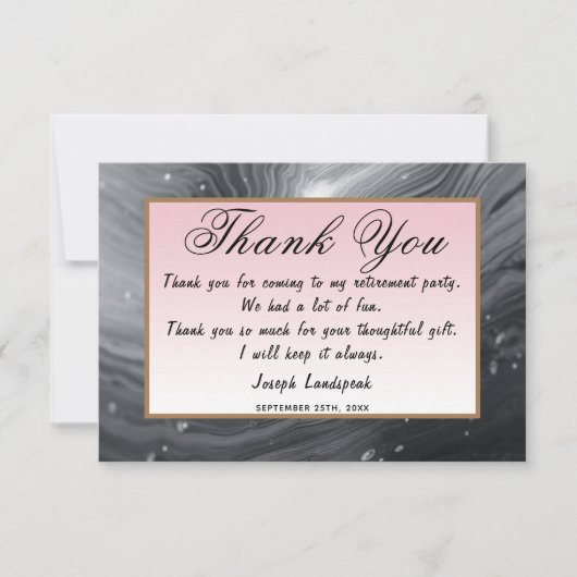 グレー&ピンク大理石退職感謝の気持ち ノートカード (正面)