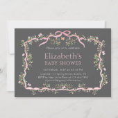 グレー&ピンク春ガーデンベビーシャワー 招待状 (正面)
