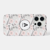 グレー ピンク 幻想的な花のモノグラム iPhoneケース (裏面横)