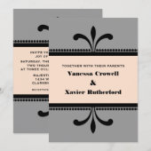 グレー/ピーチファンシーアールデコ結婚式 招待状 (正面/裏面)