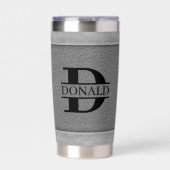グレー フェイクレザー ステッチ モノグラム オーダーネーム 保温保冷タンブラー (正面)