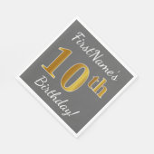 グレー、フェイク金ゴールド10番目の誕生日+名前をカスタムする スタンダードランチョンナプキン (角)