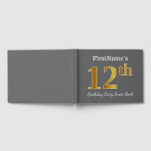 グレー、フェイク金ゴールド12th誕生日パーティー+名前をカスタムする ゲストブック (全面)