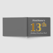 グレー、フェイク金ゴールド13th誕生日パーティー+名前をカスタムする ゲストブック (全面)