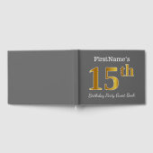 グレー、フェイク金ゴールド15th誕生日パーティー+名前をカスタムする ゲストブック (全面)