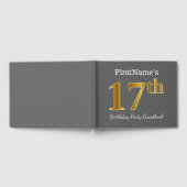 グレー、フェイク金ゴールド17th誕生日パーティー+名前をカスタムする ゲストブック (全面)