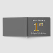 グレー、フェイク金ゴールド1st誕生日パーティー+名前をカスタムする ゲストブック (全面)
