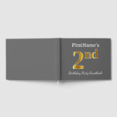 グレー、フェイク金ゴールド2回目の誕生日パーティー+名前をカスタムする ゲストブック (全面)