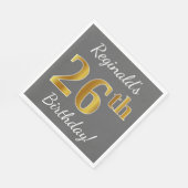 グレー、フェイク金ゴールド26番目の誕生日+名前をカスタムする スタンダードランチョンナプキン (角)
