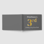 グレー、フェイク金ゴールド3回目の誕生日パーティー+名前をカスタムする ゲストブック (全面)