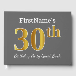 グレー、フェイク金ゴールド30th誕生日パーティー+名前をカスタムする ゲストブック