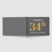 グレー、フェイク金ゴールド34th誕生日パーティー+名前をカスタムする ゲストブック (全面)