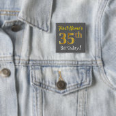 グレー、フェイク金ゴールド35番目の誕生日、名前をカスタムする付き 缶バッジ (インサイチュ)