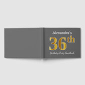 グレー、フェイク金ゴールド36th誕生日パーティー+名前をカスタムする ゲストブック (全面)