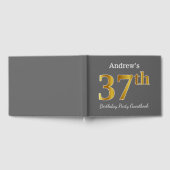 グレー、フェイク金ゴールド37th誕生日パーティー+名前をカスタムする ゲストブック (全面)