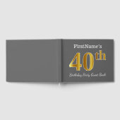 グレー、フェイク金ゴールド40th誕生日パーティー+名前をカスタムする ゲストブック (全面)